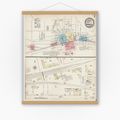 Old map wall art mockup — magnetic wood frame on white wall — Sanborn Fire Insurance Map from Union City, Randolph County, Indiana (1885) - Complete Map Set