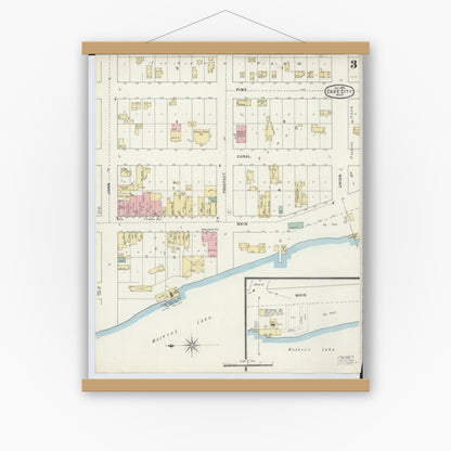 Old map wall art mockup — magnetic wood frame on white wall — Sanborn Fire Insurance Map from Lake City, Missaukee County, Michigan (1895), Sheet #0003