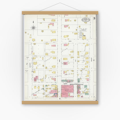 Old map wall art mockup — magnetic wood frame on white wall — Sanborn Fire Insurance Map from Winchester, Scott County, Illinois (1906), Sheet #0003