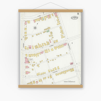Old map wall art mockup — magnetic wood frame on white wall — Sanborn Fire Insurance Map from Shippensburg, Cumberland And Franklin Counties, Pennsylvania (1899), Sheet #0005