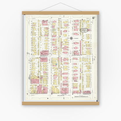 Old map wall art mockup — magnetic wood frame on white wall — Sanborn Fire Insurance Map from Portsmouth, Scioto County, Ohio (1911), Sheet #0006