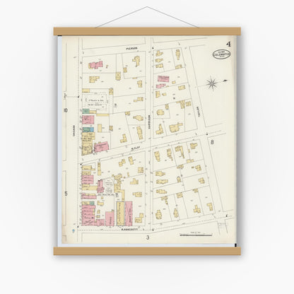 Old map wall art mockup — magnetic wood frame on white wall — Sanborn Fire Insurance Map from Coldwater, Branch County, Michigan (1897), Sheet #0004