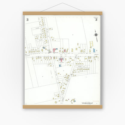 Old map wall art mockup — magnetic wood frame on white wall — Sanborn Fire Insurance Map from Greece, Monroe County, New York (1942), Sheet #0003