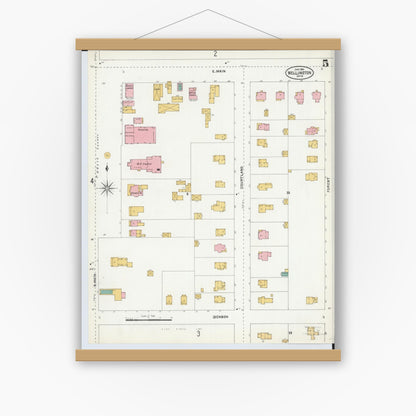 Old map wall art mockup — magnetic wood frame on white wall — Sanborn Fire Insurance Map from Wellington, Lorain County, Ohio (1904), Sheet #0005