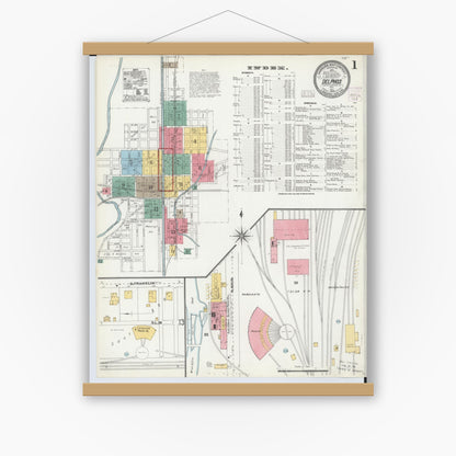 Old map wall art mockup — magnetic wood frame on white wall — Sanborn Fire Insurance Map from Delphos, Van Wert And Allen Counties, Ohio (1904) - Complete Map Set