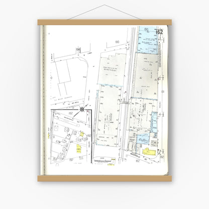 Old map wall art mockup — magnetic wood frame on white wall — Sanborn Fire Insurance Map from Honolulu, Oahu County, Hawaii (1955), Sheet #0162
