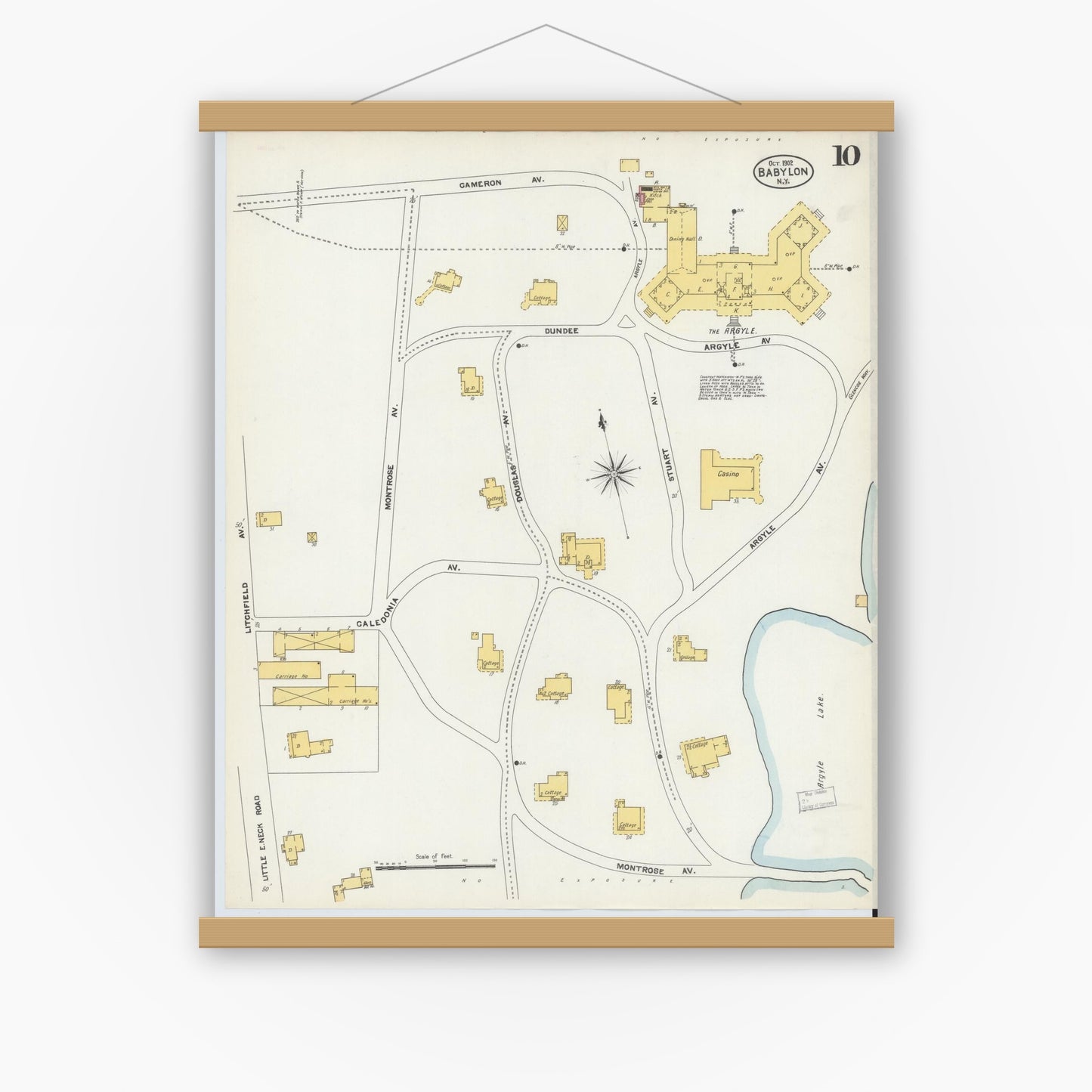 Old map wall art mockup — magnetic wood frame on white wall — Sanborn Fire Insurance Map from Babylon, Suffolk County, New York (1902), Sheet #0010