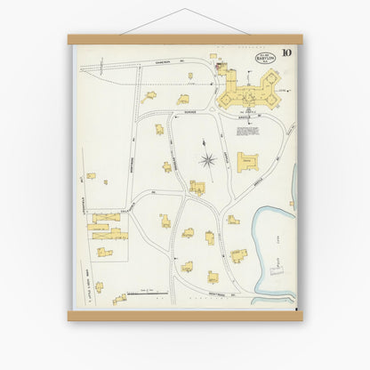 Old map wall art mockup — magnetic wood frame on white wall — Sanborn Fire Insurance Map from Babylon, Suffolk County, New York (1902), Sheet #0010