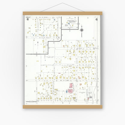 Old map wall art mockup — magnetic wood frame on white wall — Sanborn Fire Insurance Map from Plano, Collin County, Texas (1949), Sheet #0006