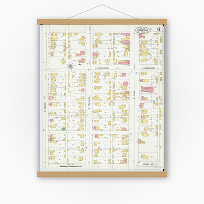 Old map wall art mockup — magnetic wood frame on white wall — Sanborn Fire Insurance Map from Circleville, Pickaway County, Ohio (1899), Sheet #0006