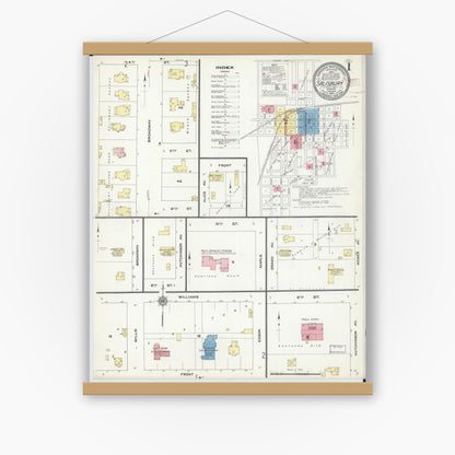 Old map wall art mockup — magnetic wood frame on white wall — Sanborn Fire Insurance Map from Salisbury, Chariton County, Missouri (1910) - Complete Map Set