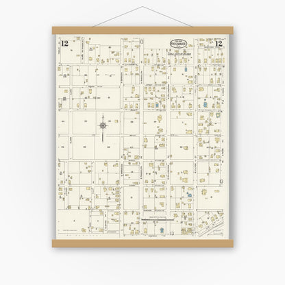 Old map wall art mockup — magnetic wood frame on white wall — Sanborn Fire Insurance Map from Kissimmee, Osceola County, Florida (1926), Sheet #0012