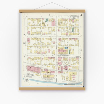 Old map wall art mockup — magnetic wood frame on white wall — Sanborn Fire Insurance Map from East Liverpool, Columbiana County, Ohio (1897), Sheet #0004