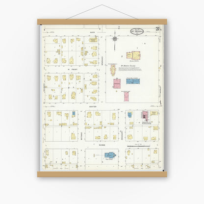 Old map wall art mockup — magnetic wood frame on white wall — Sanborn Fire Insurance Map from Mount Morris, Ogle County, Illinois (1912), Sheet #0003