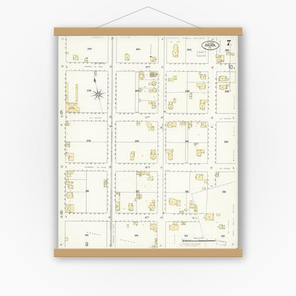 Old map wall art mockup — magnetic wood frame on white wall — Sanborn Fire Insurance Map from Arcata, Humboldt County, California (1908), Sheet #0007