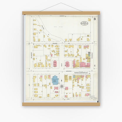 Old map wall art mockup — magnetic wood frame on white wall — Sanborn Fire Insurance Map from Granville, Licking County, Ohio (1905), Sheet #0003
