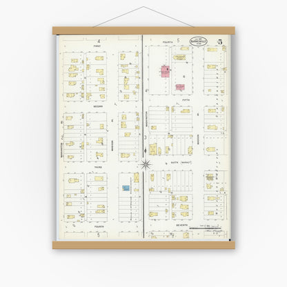 Old map wall art mockup — magnetic wood frame on white wall — Sanborn Fire Insurance Map from Barnesville, Clay County, Minnesota (1907), Sheet #0005