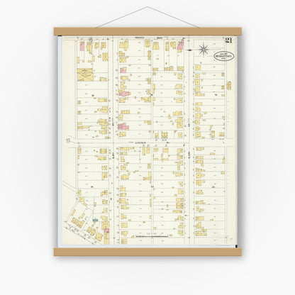 Old map wall art mockup — magnetic wood frame on white wall — Sanborn Fire Insurance Map from Middletown, Butler County, Ohio (1907), Sheet #0021