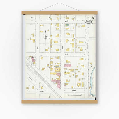 Old map wall art mockup — magnetic wood frame on white wall — Sanborn Fire Insurance Map from Genoa, Ottawa County, Ohio (1904), Sheet #0002