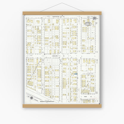 Old map wall art mockup — magnetic wood frame on white wall — Sanborn Fire Insurance Map from Cairo, Alexander County, Illinois (1914), Sheet #0026