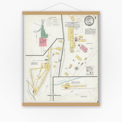 Old map wall art mockup — magnetic wood frame on white wall — Sanborn Fire Insurance Map from Eldred, McKean County, Pennsylvania (1899), Sheet #0001