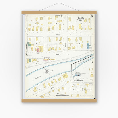 Old map wall art mockup — magnetic wood frame on white wall — Sanborn Fire Insurance Map from Midland, Midland County, Michigan (1909), Sheet #0005