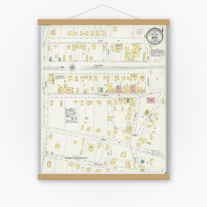 Old map wall art mockup — magnetic wood frame on white wall — Sanborn Fire Insurance Map from Mars, Butler County, Pennsylvania (1905), Sheet #0001