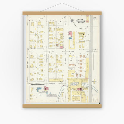 Old map wall art mockup — magnetic wood frame on white wall — Sanborn Fire Insurance Map from Dowagiac, Cass County, Michigan (1913), Sheet #0012