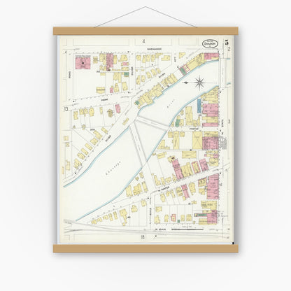 Old map wall art mockup — magnetic wood frame on white wall — Sanborn Fire Insurance Map from Sharon, Mercer County, Pennsylvania (1908), Sheet #0005