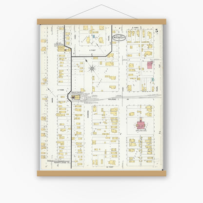 Old map wall art mockup — magnetic wood frame on white wall — Sanborn Fire Insurance Map from Mound City, Pulaski County, Illinois (1907), Sheet #0005