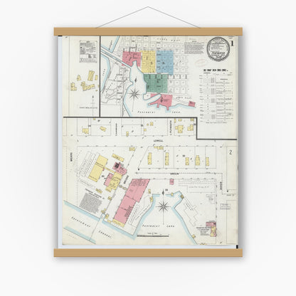 Old map wall art mockup — magnetic wood frame on white wall — Sanborn Fire Insurance Map from Pentwater, Oceana County, Michigan (1899) - Complete Map Set