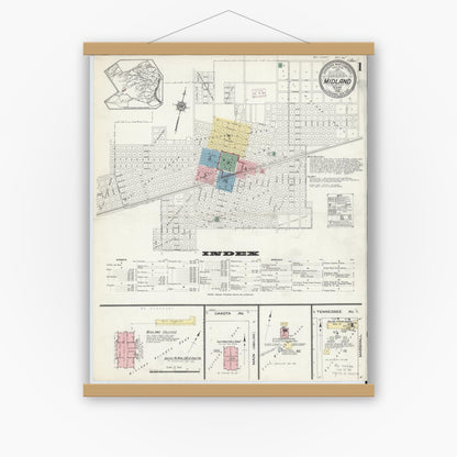 Old map wall art mockup — magnetic wood frame on white wall — Sanborn Fire Insurance Map from Midland, Midland County, Texas (1914), Sheet #0001