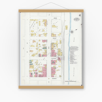 Old map wall art mockup — magnetic wood frame on white wall — Sanborn Fire Insurance Map from Wabasha, Wabasha County, Minnesota (1902), Sheet #0004