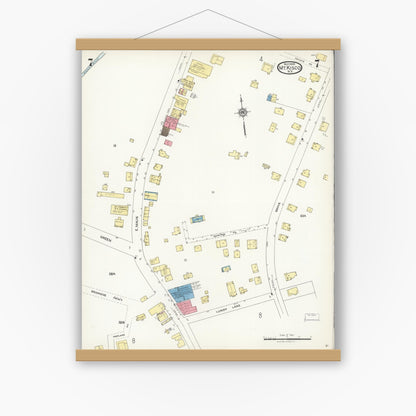 Old map wall art mockup — magnetic wood frame on white wall — Sanborn Fire Insurance Map from Mount Kisco, Westchester County, New York (1925), Sheet #0007