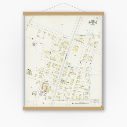 Old map wall art mockup — magnetic wood frame on white wall — Sanborn Fire Insurance Map from Beverly, Essex County, Massachusetts (1896), Sheet #0003