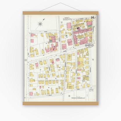 Old map wall art mockup — magnetic wood frame on white wall — Sanborn Fire Insurance Map from Newburyport, Essex County, Massachusetts (1900), Sheet #0014