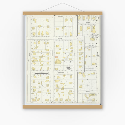 Old map wall art mockup — magnetic wood frame on white wall — Sanborn Fire Insurance Map from East Tawas, Iosco County, Michigan (1898), Sheet #0009