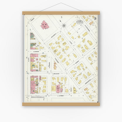 Old map wall art mockup — magnetic wood frame on white wall — Sanborn Fire Insurance Map from Harvard, McHenry County, Illinois (1902), Sheet #0003