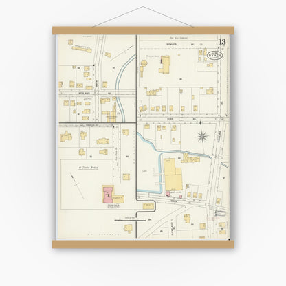 Old map wall art mockup — magnetic wood frame on white wall — Sanborn Fire Insurance Map from Nyack, Rockland County, New York. (1903), Sheet #0013