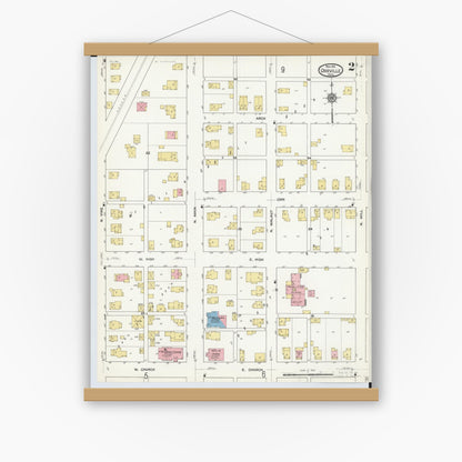 Old map wall art mockup — magnetic wood frame on white wall — Sanborn Fire Insurance Map from Orrville, Wayne County, Ohio (1911), Sheet #0002