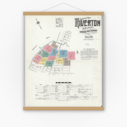 Old map wall art mockup — magnetic wood frame on white wall — Sanborn Fire Insurance Map from Riverton, Burlington County, New Jersey (1911), Sheet #0001