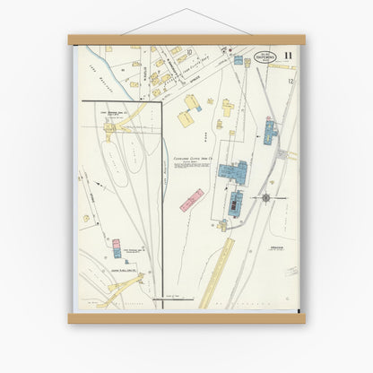 Old map wall art mockup — magnetic wood frame on white wall — Sanborn Fire Insurance Map from Ishpeming, Marquette County, Michigan (1911), Sheet #0011