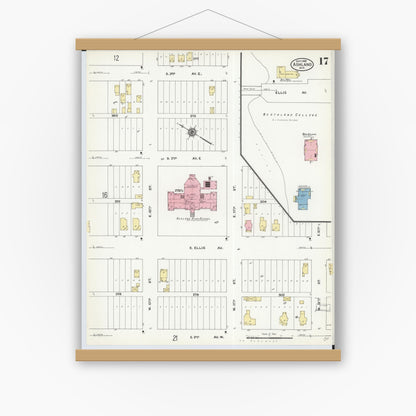 Old map wall art mockup — magnetic wood frame on white wall — Sanborn Fire Insurance Map from Ashland, Ashland County, Wisconsin (1909), Sheet #0017