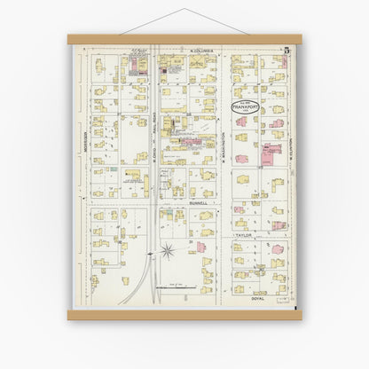 Old map wall art mockup — magnetic wood frame on white wall — Sanborn Fire Insurance Map from Frankfort, Clinton County, Indiana (1892), Sheet #0005