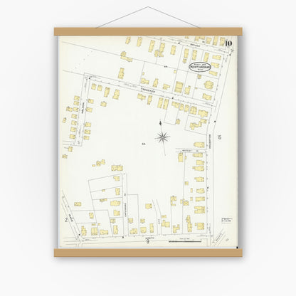 Old map wall art mockup — magnetic wood frame on white wall — Sanborn Fire Insurance Map from North Adams, Berkshire County, Massachusetts (1908), Sheet #0010