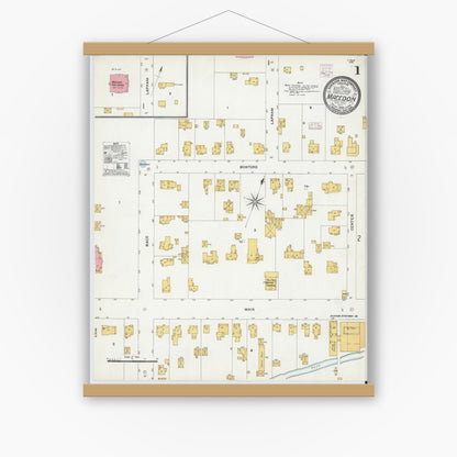Old map wall art mockup — magnetic wood frame on white wall — Sanborn Fire Insurance Map from Macedon, Wayne County, New York (1906), Sheet #0001