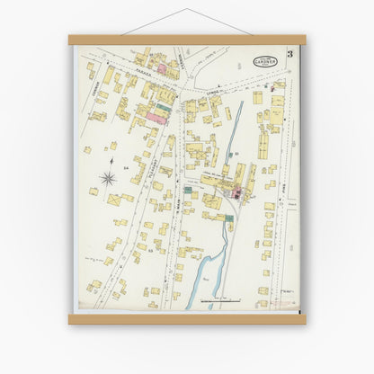 Old map wall art mockup — magnetic wood frame on white wall — Sanborn Fire Insurance Map from Gardner, Worcester County, Massachusetts (1895), Sheet #0003