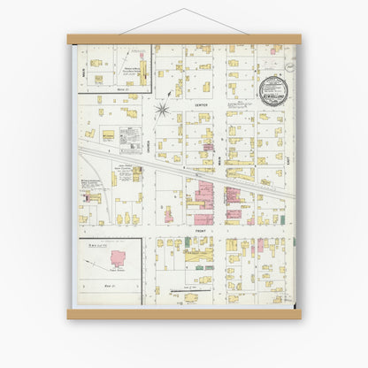 Old map wall art mockup — magnetic wood frame on white wall — Sanborn Fire Insurance Map from New Holland, Pickaway County, Ohio (1899), Sheet #0001