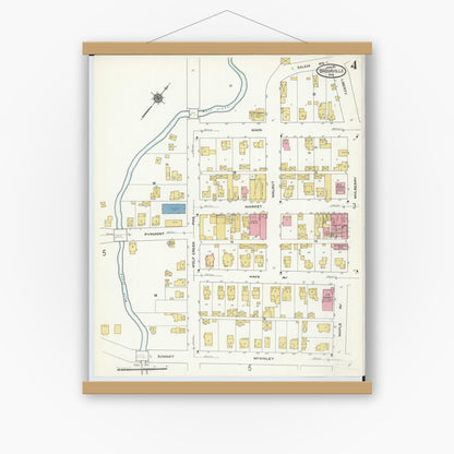 Old map wall art mockup — magnetic wood frame on white wall — Sanborn Fire Insurance Map from Brookville, Montgomery County, Ohio (1911), Sheet #0004