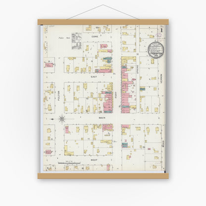 Old map wall art mockup — magnetic wood frame on white wall — Sanborn Fire Insurance Map from Farmington, Fulton County, Illinois (1893) - Complete Map Set